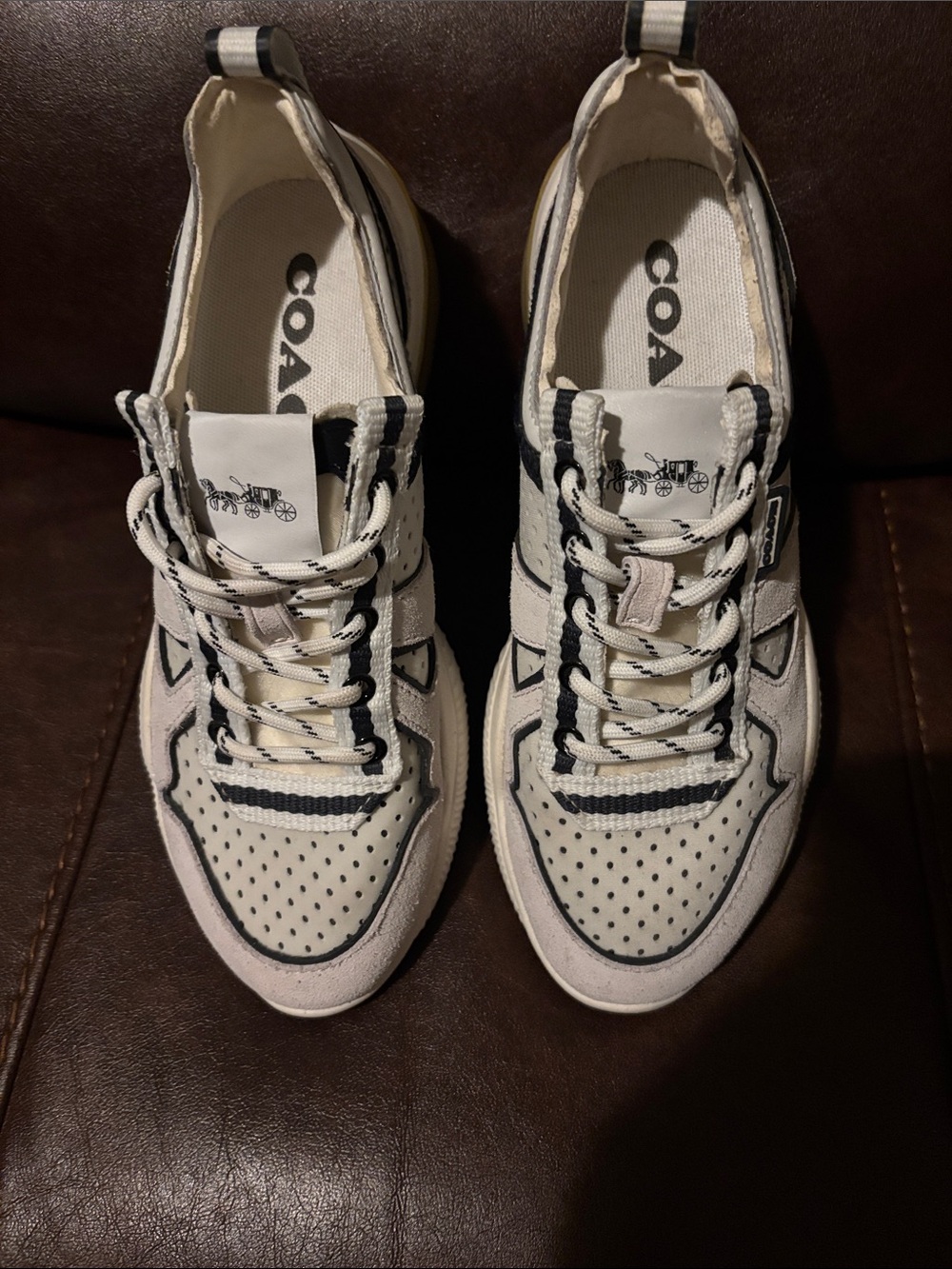 Coach Cream and Black Women Low-Top Sneakers
